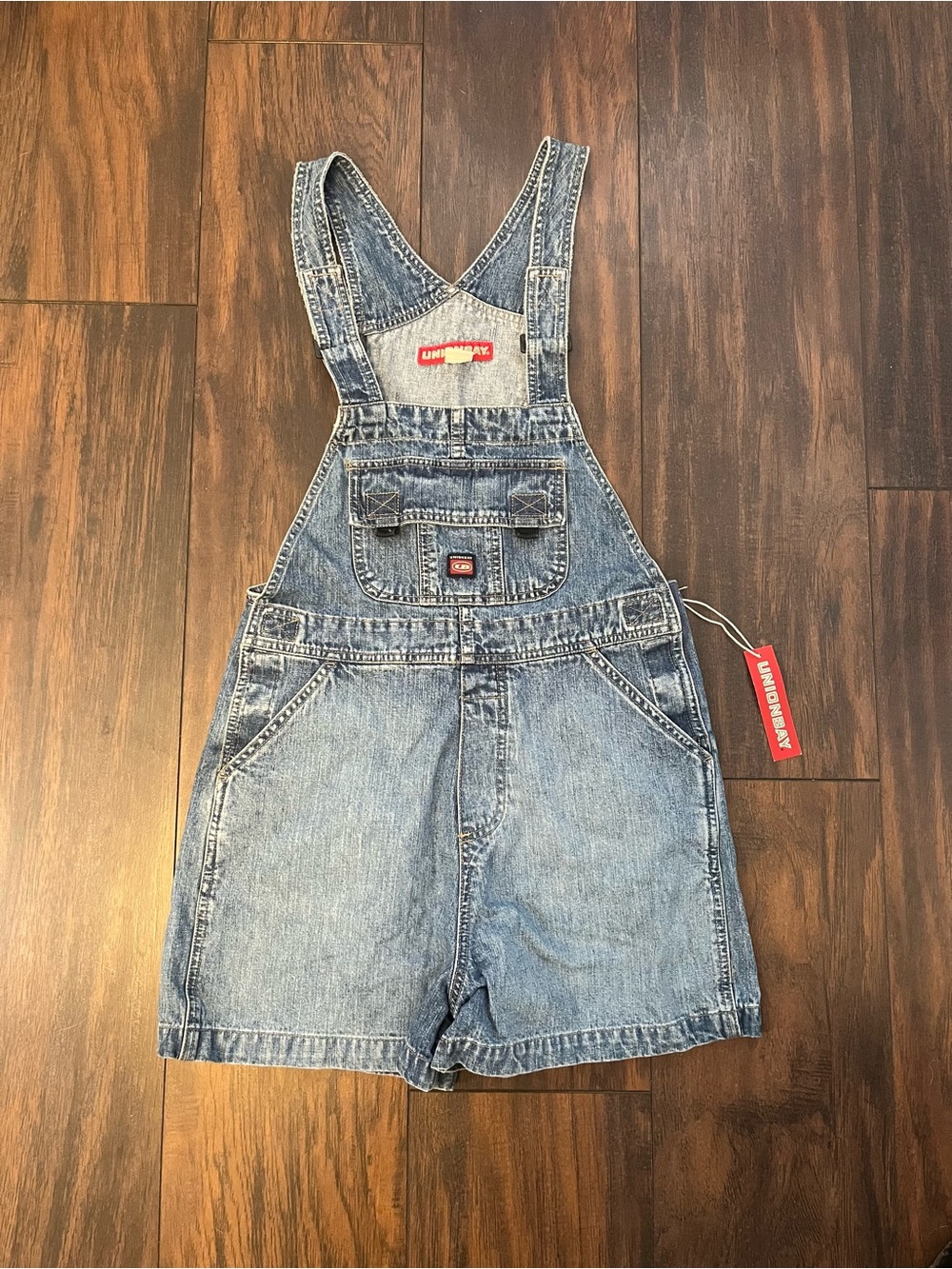 Vintage 90s Y2K Unionbay Denim Short Overalls Womens Small Bib Shorts NWT